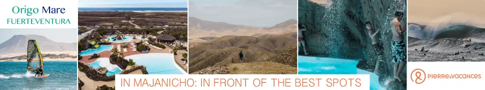 Das Banner zeigt das malerische Feriendorf Origo Mare auf Fuerteventura mit seiner einzigartigen Mischung aus sonnenbeschienenen Stränden und vulkanischen Landschaften.